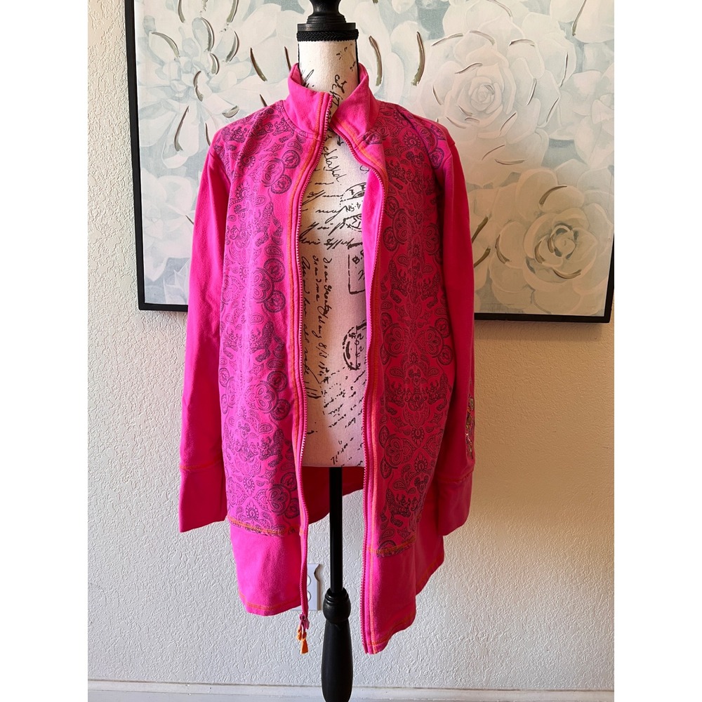 Disney Parks Mickey Mouse Paisley Pink Full Zip Jacket Embroidered Large
